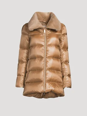 Down Jacket With Faux Fur Trim