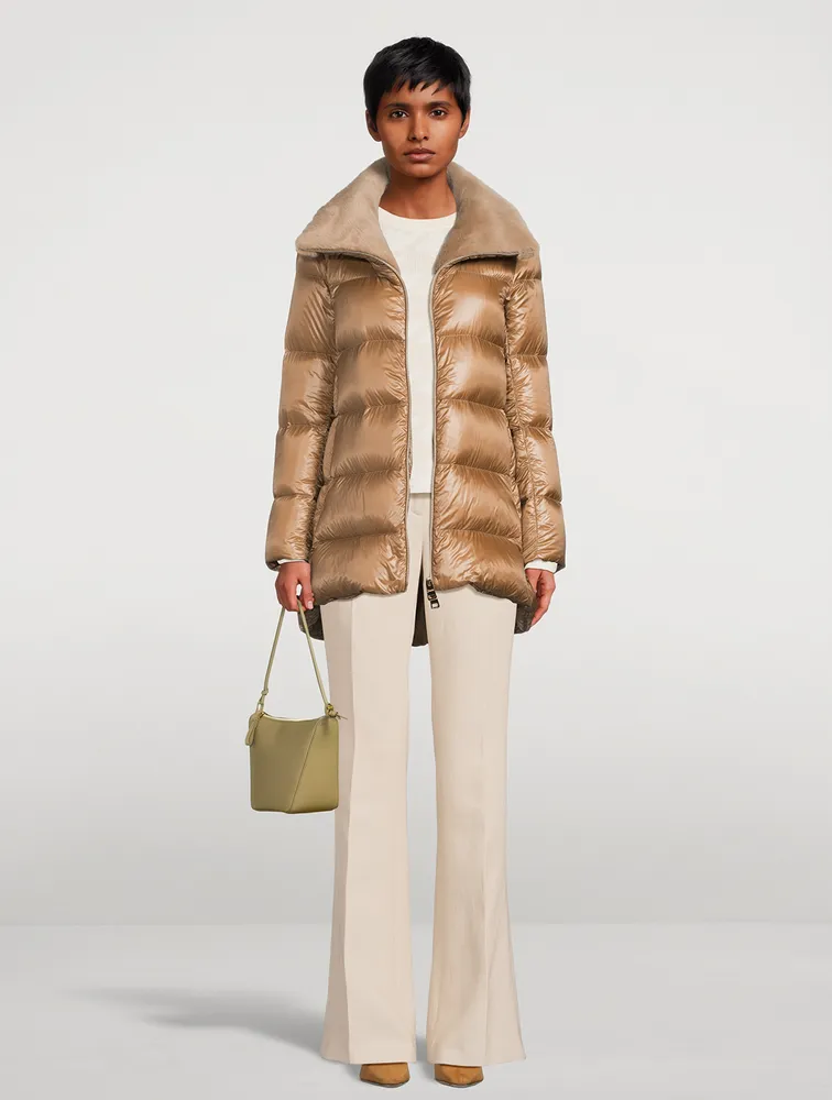 Down Jacket With Faux Fur Trim