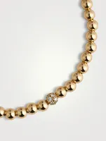 14K Gold Beaded Bracelet With Pavé Diamond Bead