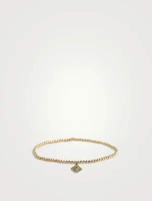 Beaded Bracelet With 14K Gold Pavé Diamond Evil Eye Charm