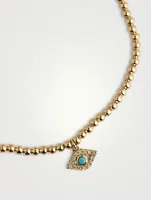 Beaded Bracelet With 14K Gold Pavé Diamond Evil Eye Charm