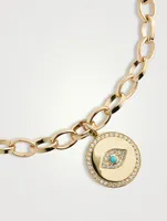 Bezel Evil Eye Medallion Bracelet With Pave Border