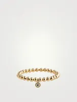 14K Gold Beaded Bracelet With Diamond Evil Eye Disc Charm