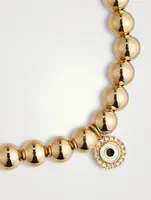 14K Gold Beaded Bracelet With Diamond Evil Eye Disc Charm