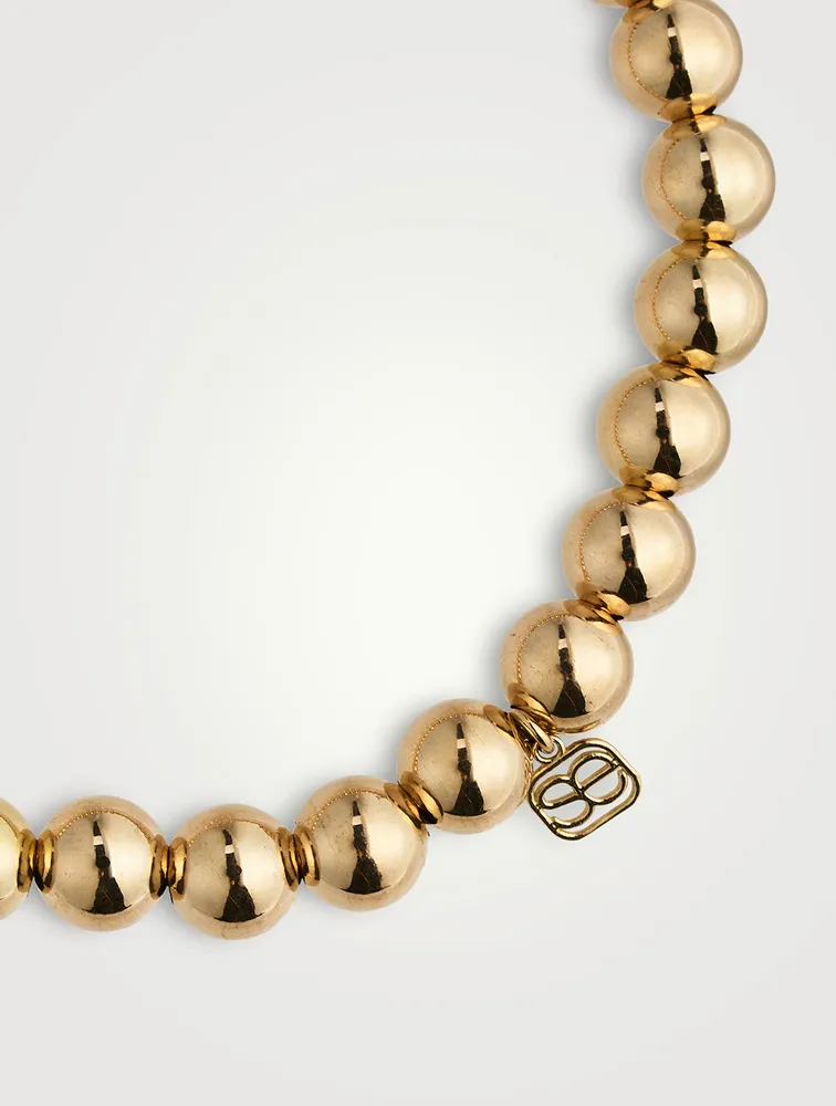 14K Gold Beaded Bracelet With Diamond Evil Eye Disc Charm