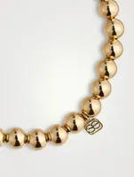 14K Gold Beaded Bracelet With Diamond Evil Eye Disc Charm