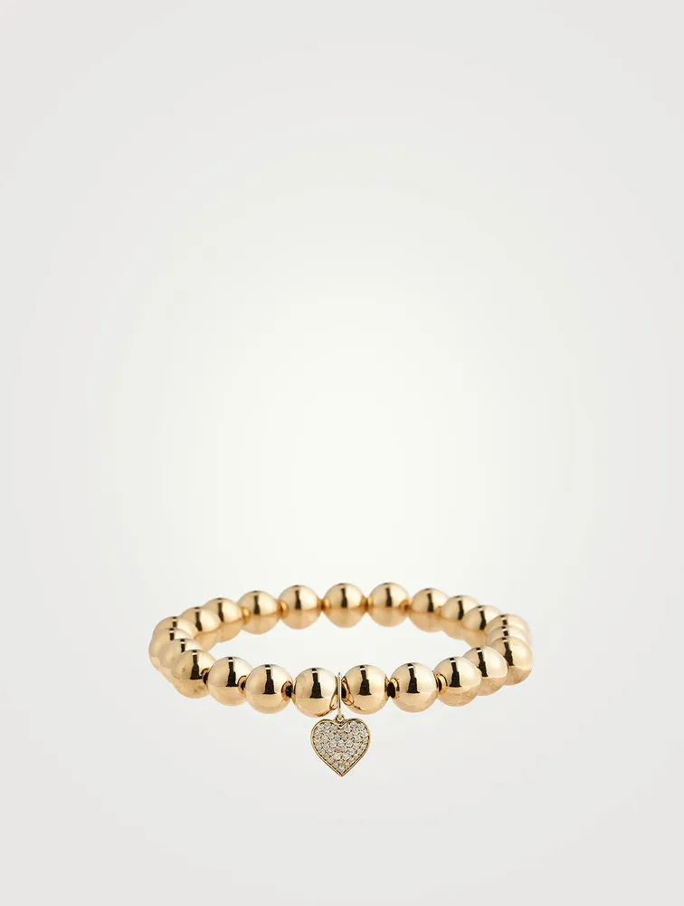 Beaded Bracelet With 14K Gold Pavé Diamond Heart Charm