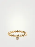 Beaded Bracelet With 14K Gold Pavé Diamond Heart Charm