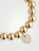 Beaded Bracelet With 14K Gold Pavé Diamond Heart Charm