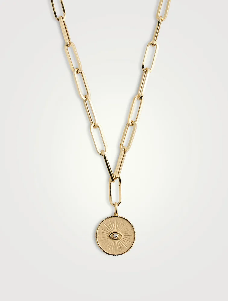 14K Gold Marquis Eye Coin Necklace