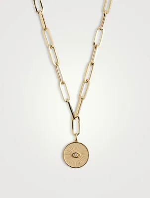 14K Gold Marquis Eye Coin Necklace