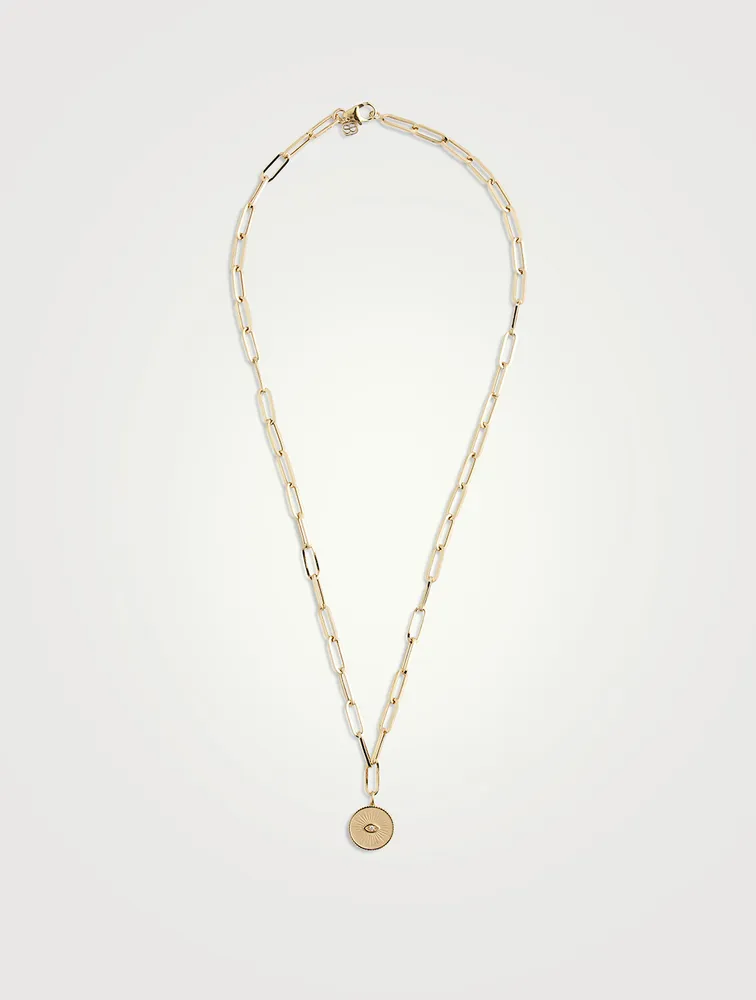 14K Gold Marquis Eye Coin Necklace