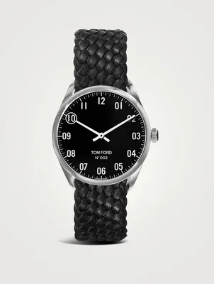 No. Stainless Steel Braided Leather Strap Watch