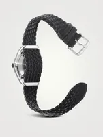 No. Stainless Steel Braided Leather Strap Watch