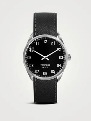 No. Stainless Steel Pebble Grain Leather Strap Watch