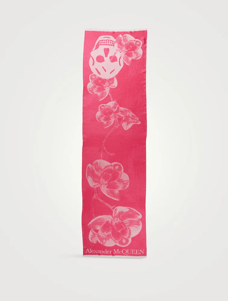 Wool And Silk Orchid Skull Scarf