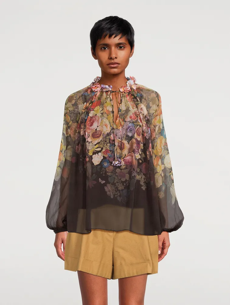 Luminosity Silk Blouse Floral Print