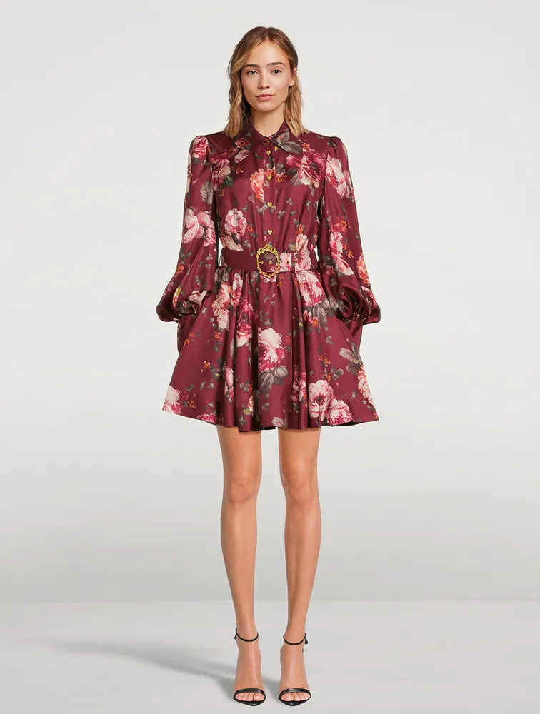 Luminosity Belted Shirt Dress Floral Print