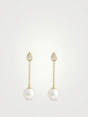 14K Gold Drop Earrings With Pearls And Diamonds