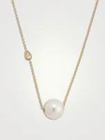 14K White Gold Chain Necklace With Pearl And Diamond