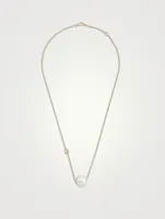 14K White Gold Chain Necklace With Pearl And Diamond