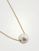 14K White Gold Chain Necklace With Pearl And Diamond