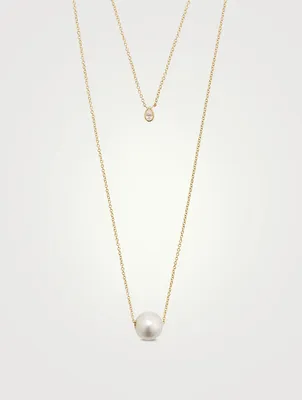 14K Gold Layered Chain Necklace With Pearl And Diamond