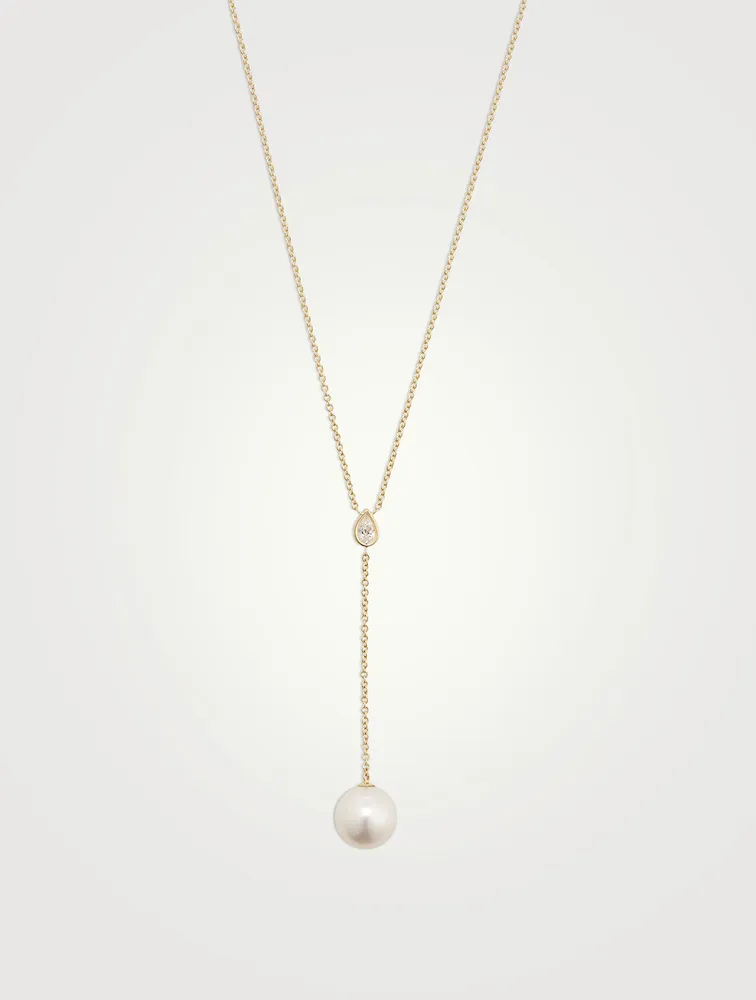 14K Gold Y-Chain Necklace With Pearl And Diamond