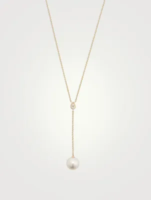 14K Gold Y-Chain Necklace With Pearl And Diamond