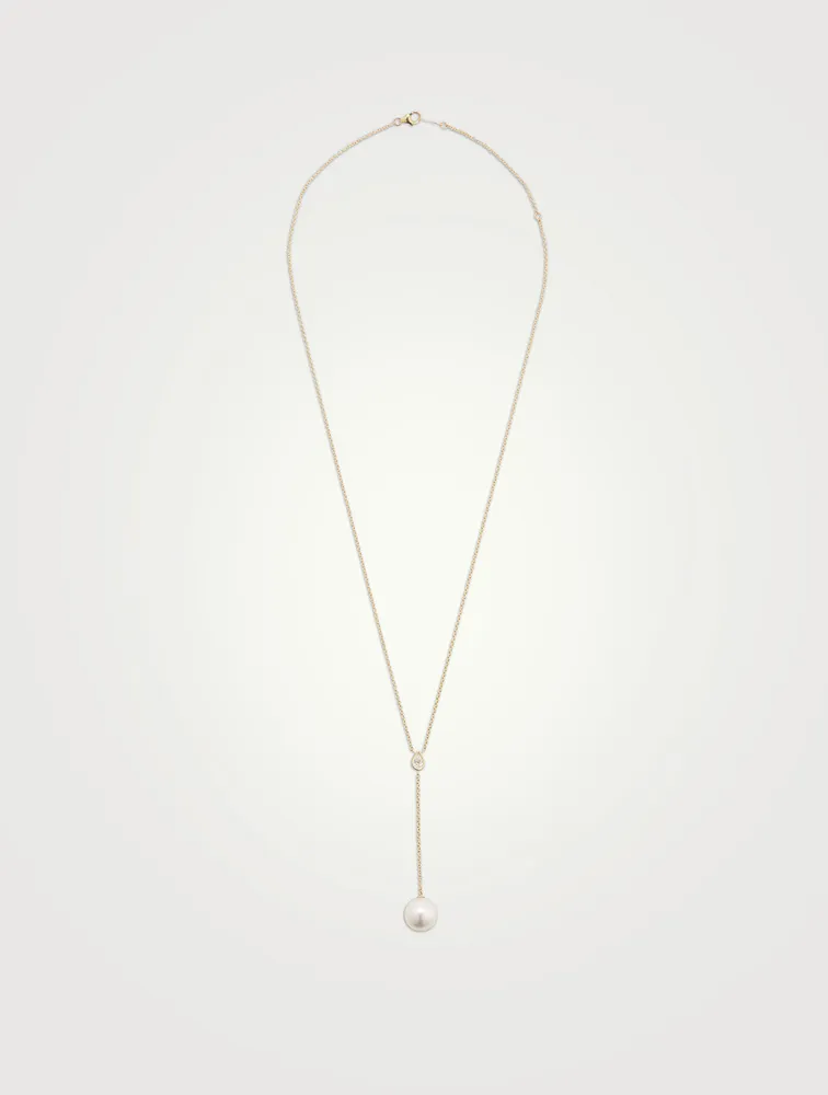 14K Gold Y-Chain Necklace With Pearl And Diamond