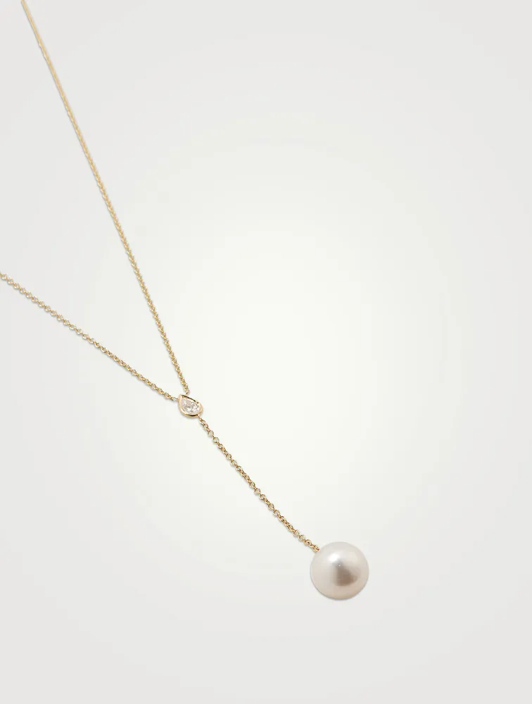 14K Gold Y-Chain Necklace With Pearl And Diamond