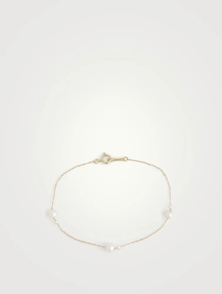 14K Gold Chain Bracelet With Pearls