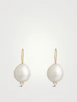 14K Gold Pearl Earrings With Diamonds