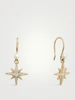 14K Gold Starburst Earrings With Diamonds And Pearls