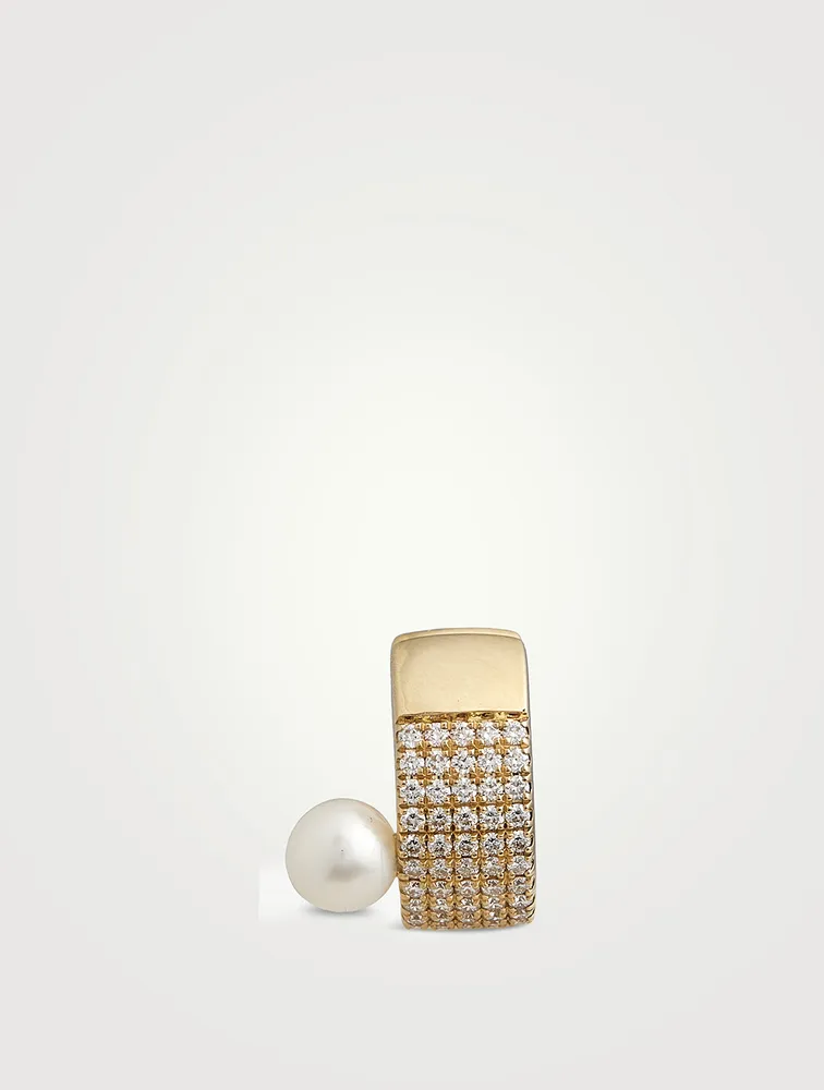 14K Gold Five-Row Cuff With Diamonds And Pearl