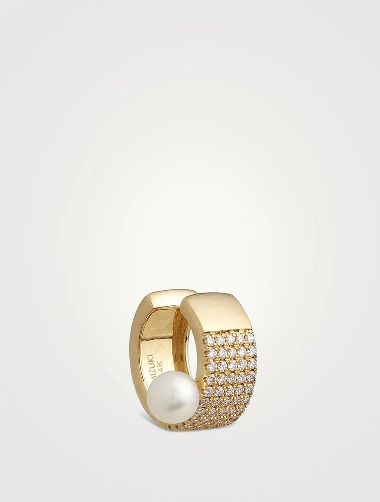 14K Gold Five-Row Cuff With Diamonds And Pearl