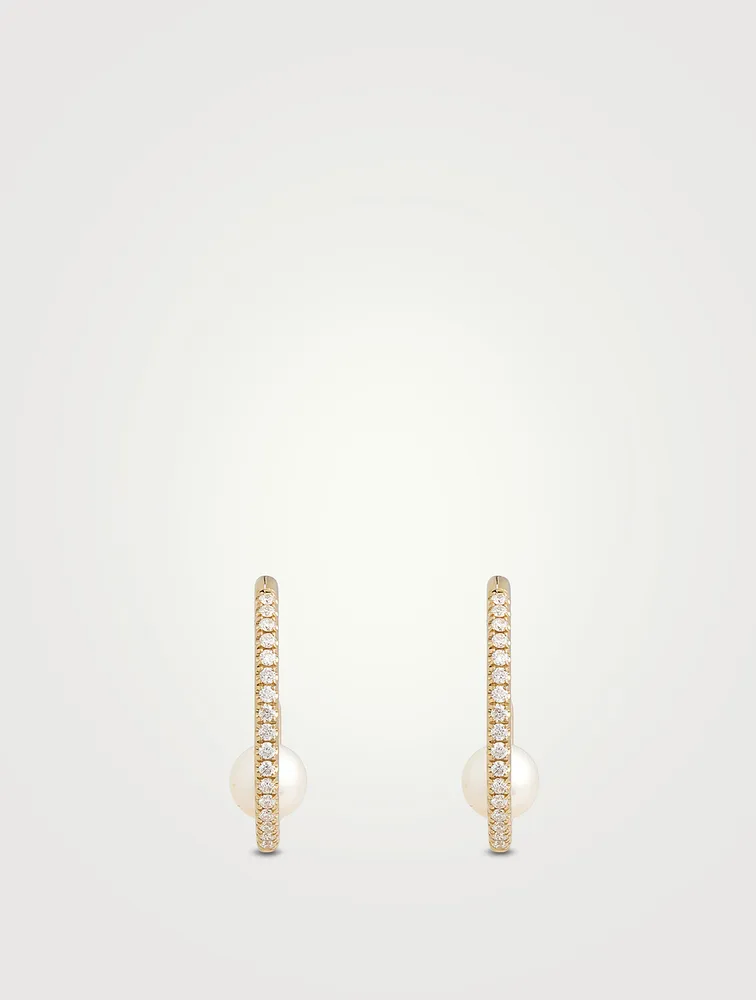 14K Gold Hoop Earrings With Pearls And Diamonds