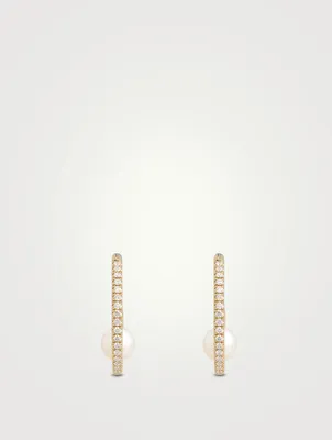 14K Gold Hoop Earrings With Pearls And Diamonds