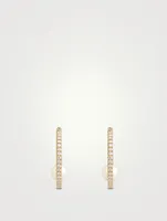 14K Gold Hoop Earrings With Pearls And Diamonds