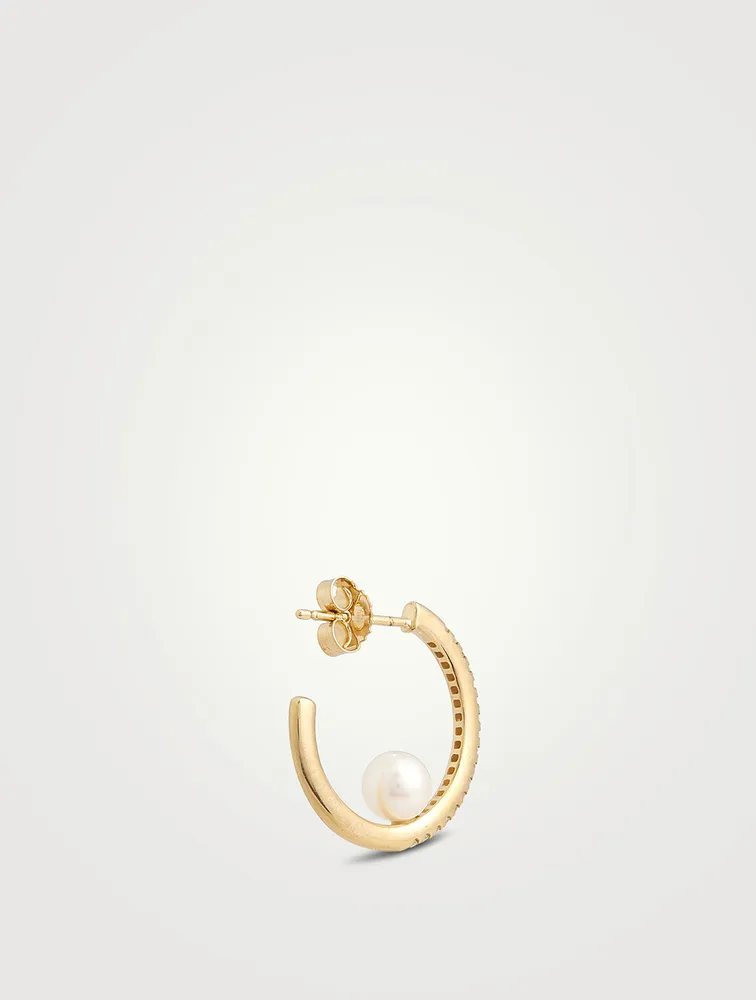 14K Gold Hoop Earrings With Pearls And Diamonds