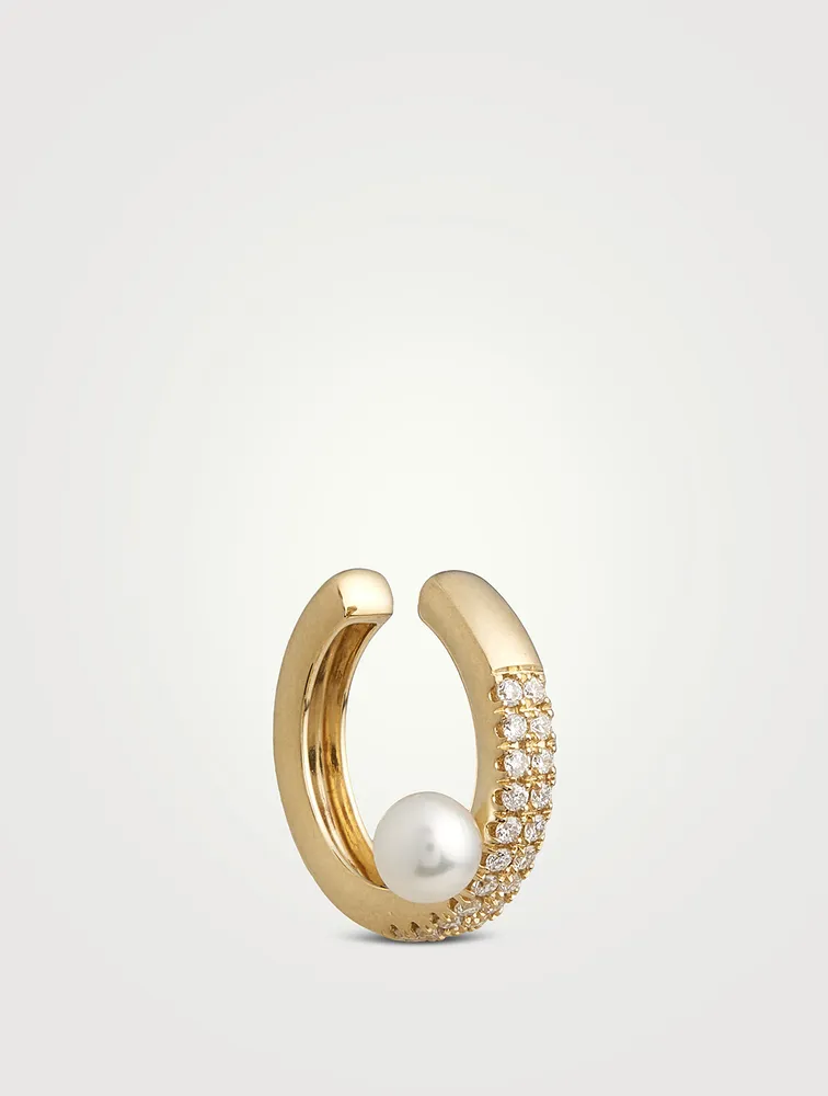 14K Gold Two-Row Cuff With Diamonds And Pearl