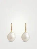 14K Gold Hoop Earrings With Pearls And Diamonds