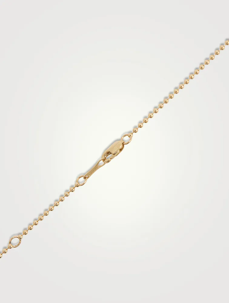 14K Gold Ball Chain Starburst Pendant Necklace With Pearl And Diamonds