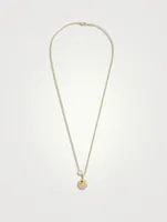 14K Gold Ball Chain Starburst Medallion Pendant Necklace With Pearl And Diamond