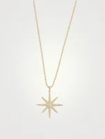 14K Gold Ball Chain Starburst Pendant Necklace With Diamonds