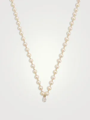 14K Gold Pearl Necklace With Diamond