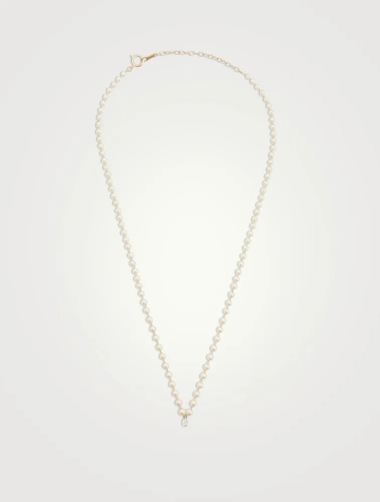 14K Gold Pearl Necklace With Diamond