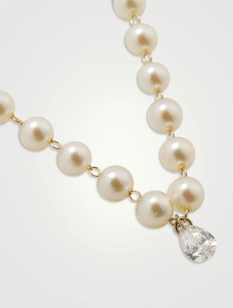 14K Gold Pearl Necklace With Diamond