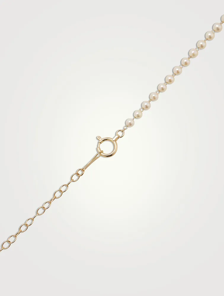 14K Gold Pearl Necklace With Diamond