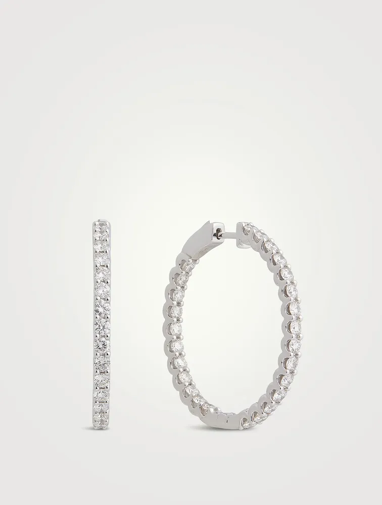 14K White Gold Diamond U-Shape Hoop Earrings